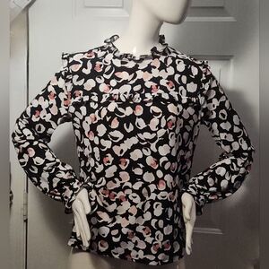 Karl Lagerfeld Paris Black & Blush Pink Floral Blouse Size S